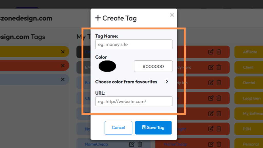 Creating tags by filling details